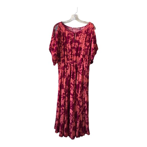 Soft Surroundings Womens Midi Dress Petite PL Floral Cold Shoulder Elastic Waist - Picture 1 of 9